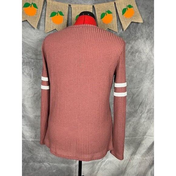 Women's Maroon Long Sleeve Stripe Detail Zip Waffle Top Size XXL - Picture 2 of 8